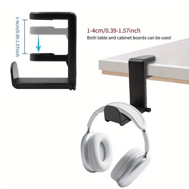 Black Under Desk Headphone Stand With Clip Mount No Drilling ABS - Image 3