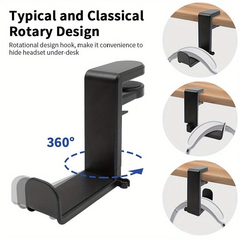 Black Under Desk Headphone Stand With Clip Mount No Drilling ABS - Image 4