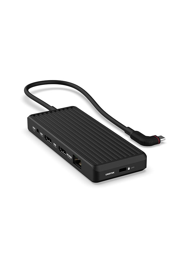 Unisynk USB-C Hub, Dual display USB-C Hub (10-in-1) with fullHD@60Hz HDMI, 100W USB-C PD, 5 Gbit/s USB-A and USB-C data ports, Ethernet, Audio 3,5 mm, for Lenovo, Dell, HP and more - Image 1