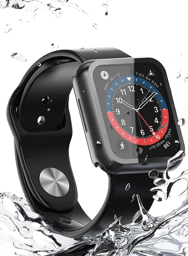 Misxi 2-Pack Waterproof Hard Case with Tempered Glass Compatible with Apple Watch SE 3 SE 2 SE Series 6 Series 5 Series 4 44mm, Ultra-Thin Protective Cover for iWatch Screen Protector, Matte Black - Image 3