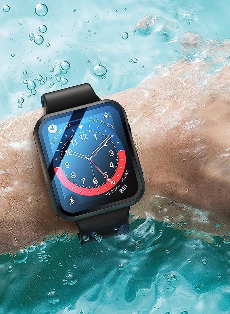 Misxi 2-Pack Waterproof Hard Case with Tempered Glass Compatible with Apple Watch SE 3 SE 2 SE Series 6 Series 5 Series 4 44mm, Ultra-Thin Protective Cover for iWatch Screen Protector, Matte Black - Image 2