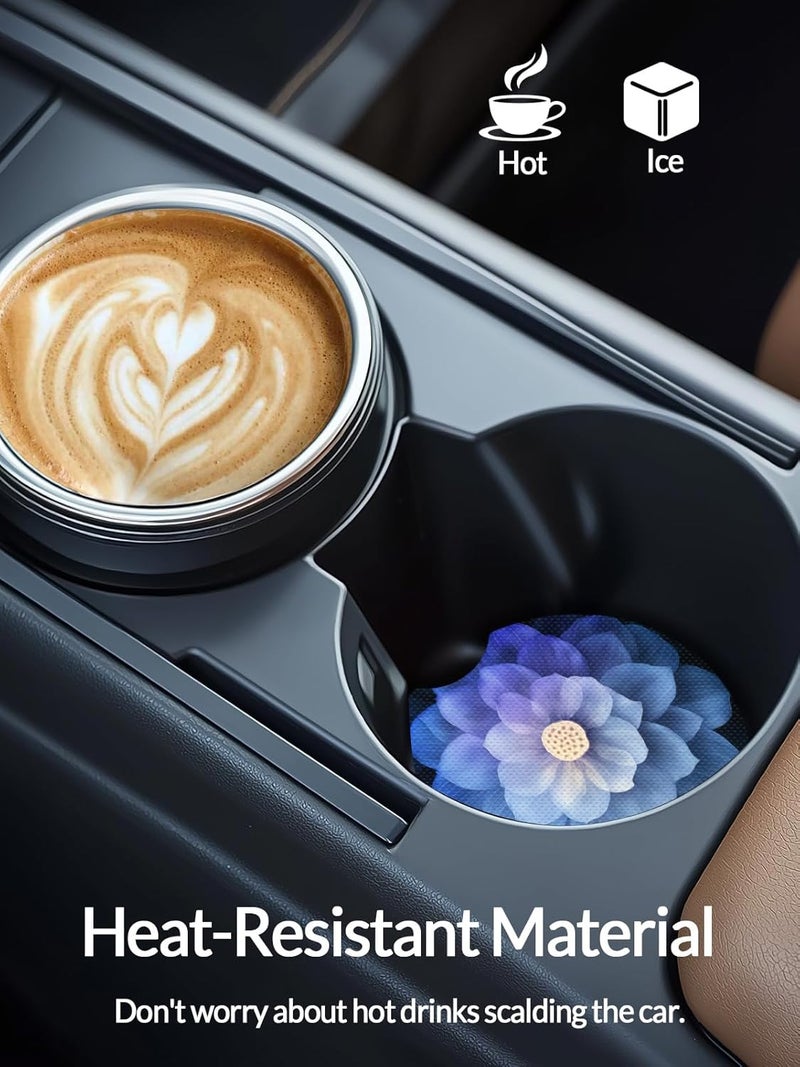 WOCOCN Cute Cup Holder Coasters for Your Car with Fingertip Grip, Auto Accessories for Women & Men,Pack of 2 (Blue Lotus Flower A) - Image 2