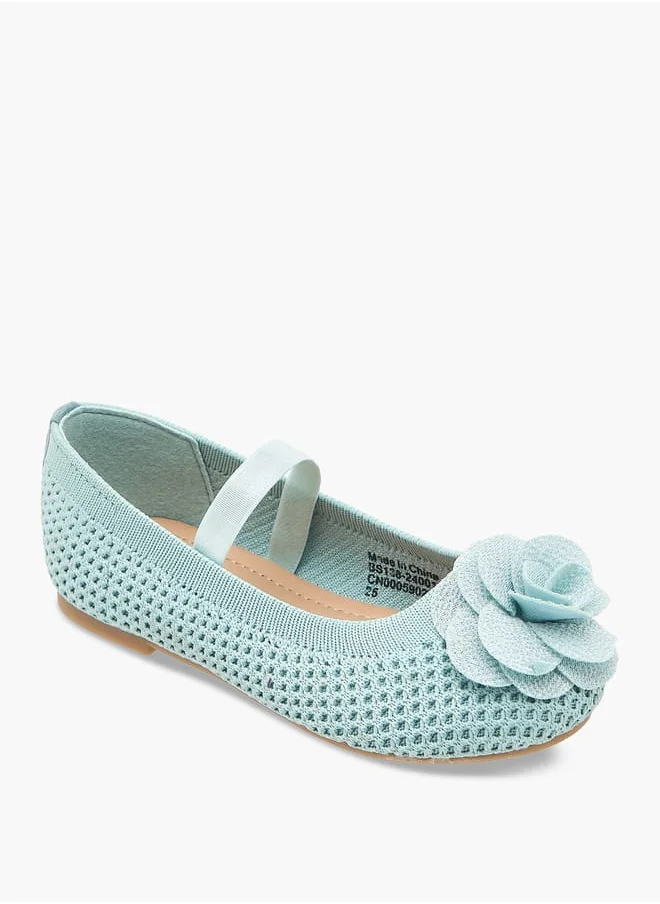 Flora Bella By Shoexpress Girls Textured Ballerina Shoes with Elastic and Flower Detail