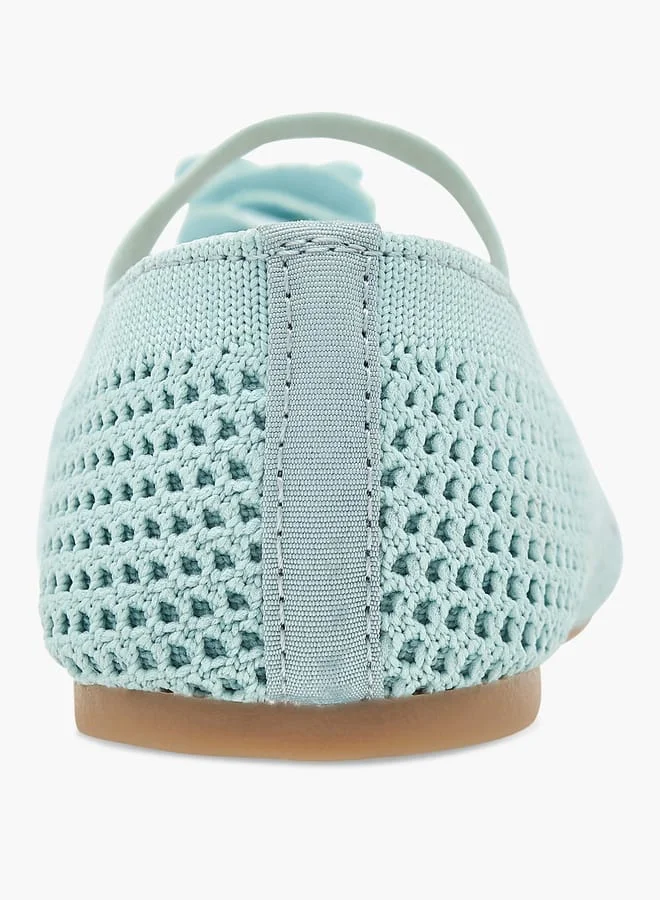 Flora Bella By Shoexpress Girls Textured Ballerina Shoes with Elastic and Flower Detail