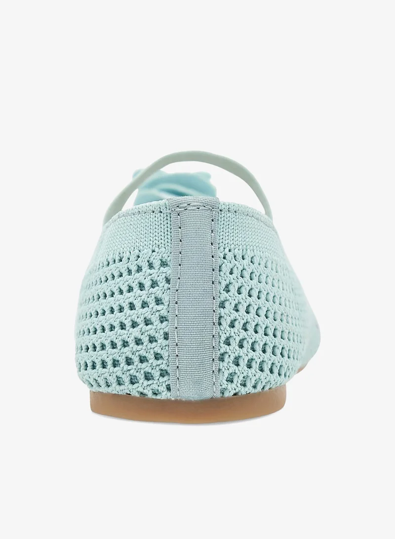 Flora Bella By Shoexpress Girls Textured Ballerina Shoes with Elastic and Flower Detail