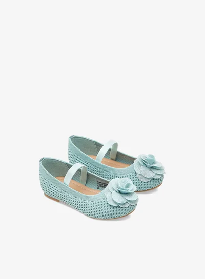 Flora Bella By Shoexpress Girls Textured Ballerina Shoes with Elastic and Flower Detail