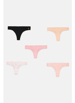 CXL by Christian Lacroix Women 5 Pcs Printed Pull On Thongs, Pink  - Image 1