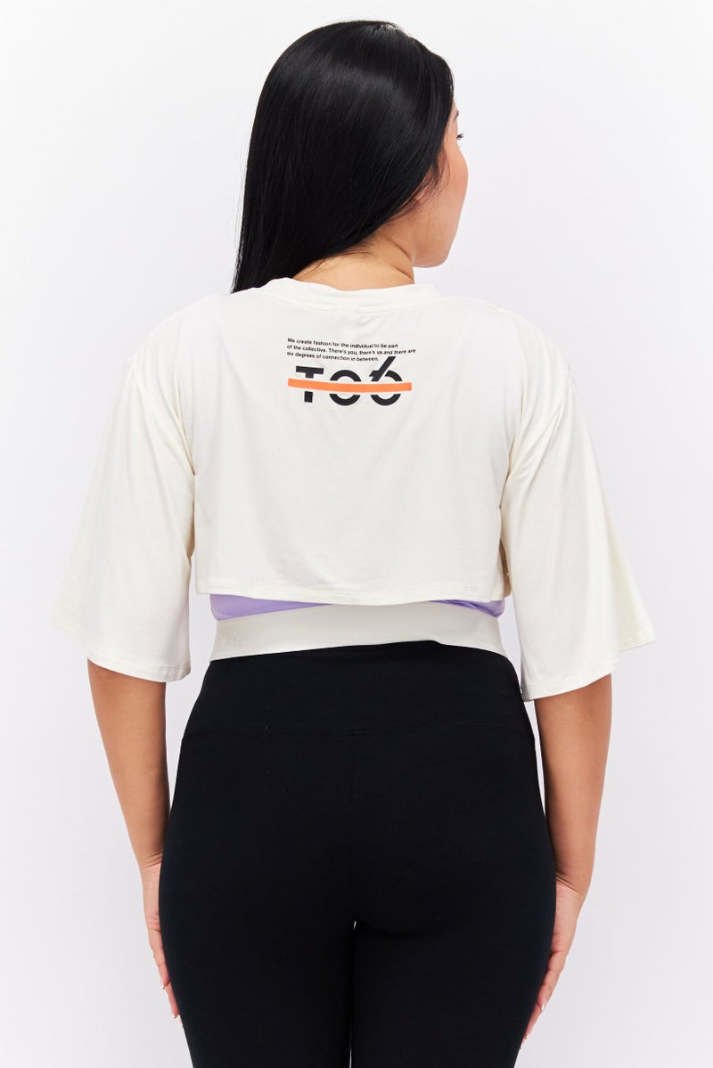 TRIBE OF 6 Women Round Neck Short Sleeves Layered Crop Top, Cream - Image 3