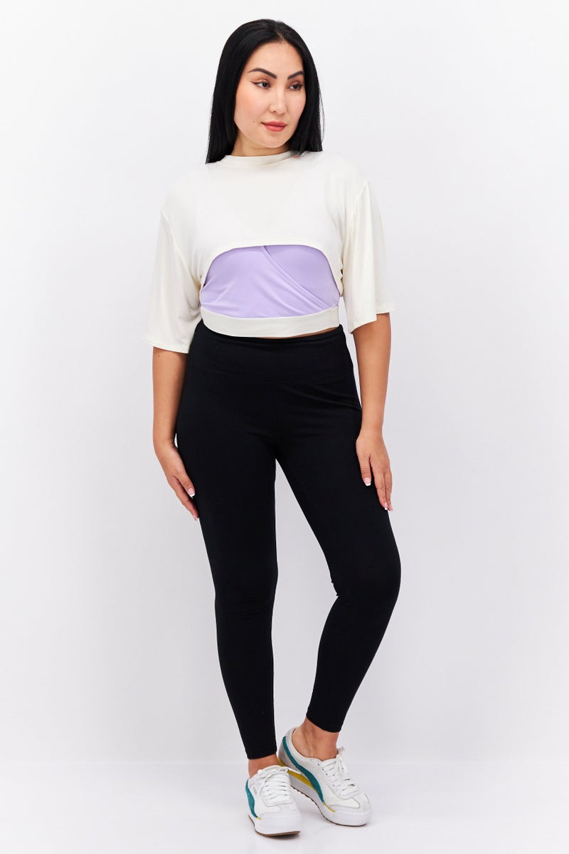 TRIBE OF 6 Women Round Neck Short Sleeves Layered Crop Top, Cream - Image 4