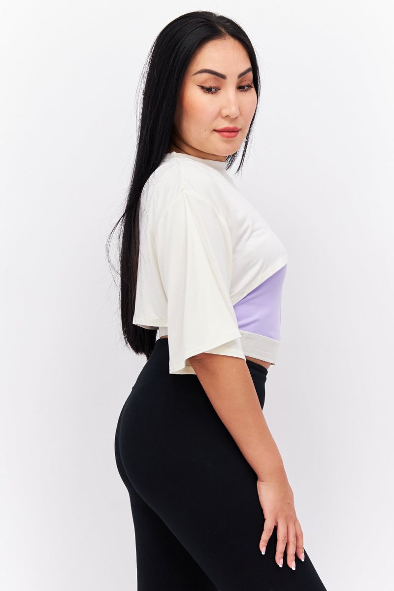 TRIBE OF 6 Women Round Neck Short Sleeves Layered Crop Top, Cream - Image 2