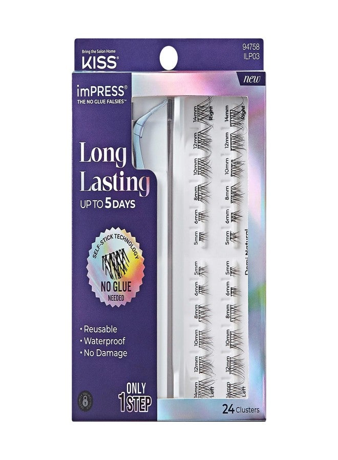 Impress KISS imPRESS Falsies Long Lasting Self Adhesive Eyelashes, ‘Demi Natural’, 5 Day Extended Wear, 24 Natural Volume Lash Clusters (5,6,8,10,12, & 14mm), Precision Non-Stick Applicator - Image 1