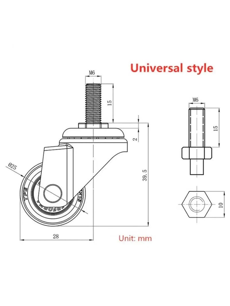 1 Inch Rubber Silent Screw Furniture Casters Non Hurt Floor Wheel 4Pcs 11kg Load - Image 5