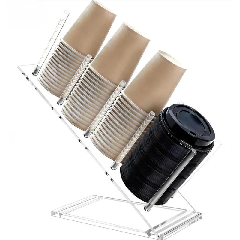 Cutora Acrylic Cup and Lid Holder, Adjustable Coffee Cup Holder Organizer Disposable Cup Dispenser Stand Countertop for Coffee Bar Station Bakery Breakroom 4 Compartment - Image 1