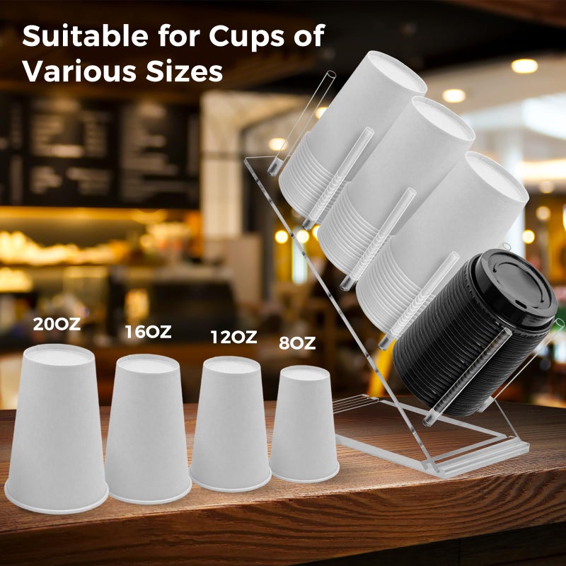 Cutora Acrylic Cup and Lid Holder, Adjustable Coffee Cup Holder Organizer Disposable Cup Dispenser Stand Countertop for Coffee Bar Station Bakery Breakroom 4 Compartment - Image 2