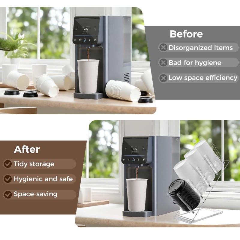 Cutora Acrylic Cup and Lid Holder, Adjustable Coffee Cup Holder Organizer Disposable Cup Dispenser Stand Countertop for Coffee Bar Station Bakery Breakroom 4 Compartment - Image 4