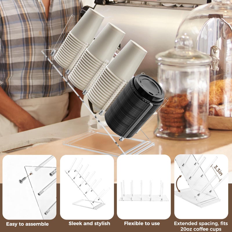 Cutora Acrylic Cup and Lid Holder, Adjustable Coffee Cup Holder Organizer Disposable Cup Dispenser Stand Countertop for Coffee Bar Station Bakery Breakroom 4 Compartment - Image 3