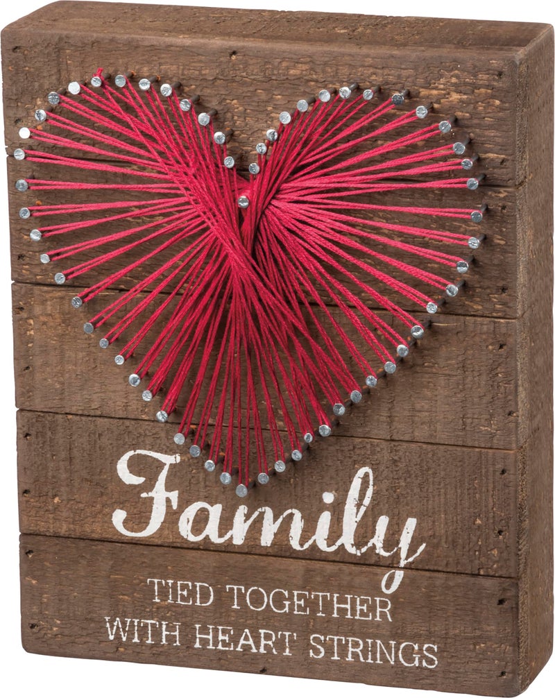 Primitives by Kathy Distressed Wood Slat Sign - 'Family Tied Together' with Hand-Strung Heart, Wall Art & Desk Decor for Home - Image 1