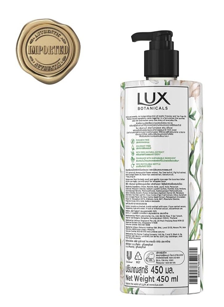 Lux - Lux Botanicals Skin Detox Body Wash (450mL) with Freesia & Tea Tree Oil Extracts For Women |100% Natural Extracts | Purifying & Gentle Shower Gel For Nourished & Revived Skin | Refreshing Fragrance | No Parabens - Image 1