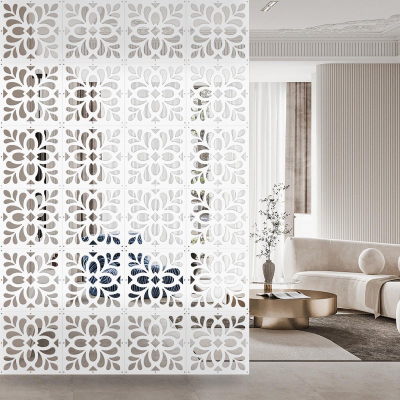 Boshen 24PCS Hanging Room Divider Wall Screen Panel Room Divider Panels Privacy Screen Divider Home Decor for Living Room Bedroom Home Office Restaurant DecorWhite Leaves