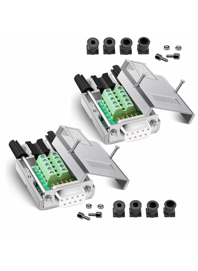ANMBEST 2PCS DB9 Breakout Connector, Solderless Metal Shell RS232 D-SUB Serial to 9-Pin Port Terminal Female Adapter Connector Breakout Board with Case - Image 1