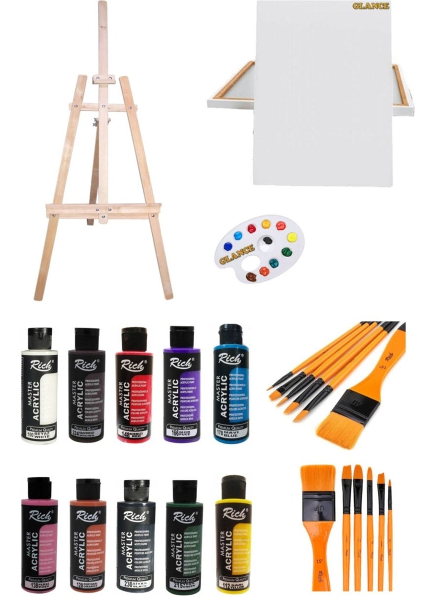 Glance Standing Easel+35X50 CANVAS10-Rich ACRYLIC120 Cc+6-Piece Brush Set 