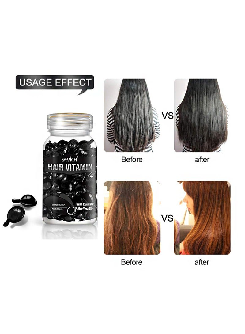 Sevich Hair Vitamin Essence Capsules，With Kemiri &Aloe Vera 0il，Hair Moisturizing Essence Formula, Contains Vitamin A C E Vitamin B5, Argan Macadamia Oil, Repairs Damaged Hair (Shiny Black 30 Capsules) - Image 2