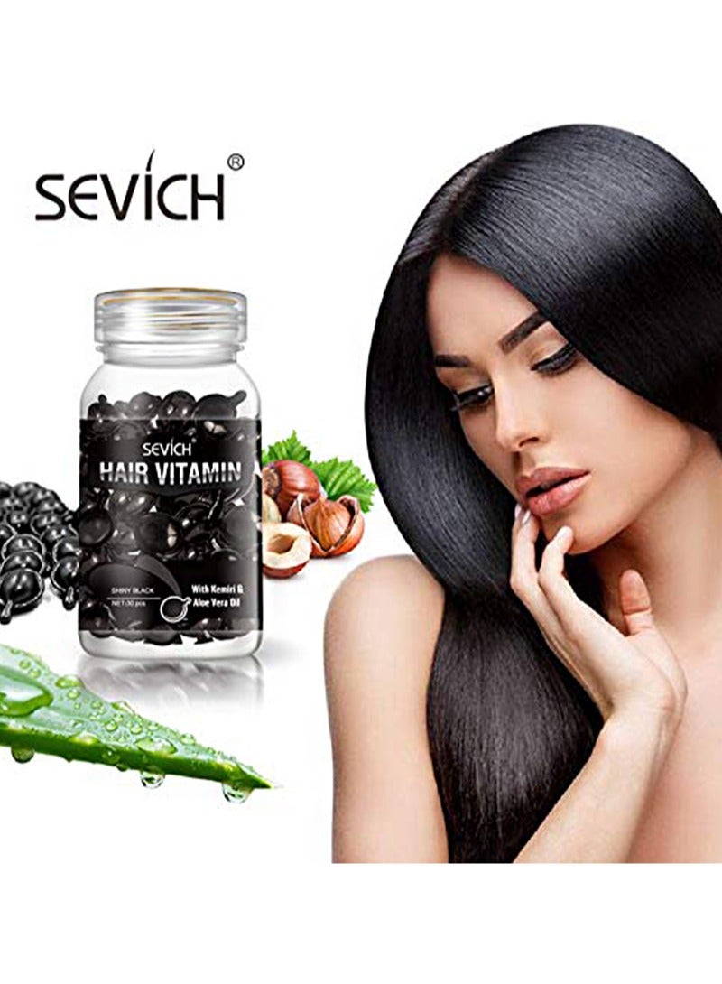 Sevich Hair Vitamin Essence Capsules，With Kemiri &Aloe Vera 0il，Hair Moisturizing Essence Formula, Contains Vitamin A C E Vitamin B5, Argan Macadamia Oil, Repairs Damaged Hair (Shiny Black 30 Capsules) - Image 3