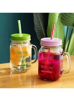 Generic (2 Pack) Jar Mugs Coffee Juice Mug Bottle For Couples Classic Insulated Tumbler Water Bottle Metal Lid Smoothie-Sized Straws Assorted Colors  - Image 2