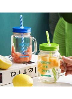 Generic (2 Pack) Jar Mugs Coffee Juice Mug Bottle For Couples Classic Insulated Tumbler Water Bottle Metal Lid Smoothie-Sized Straws Assorted Colors  - Image 3