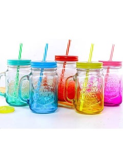 Generic (2 Pack) Jar Mugs Coffee Juice Mug Bottle For Couples Classic Insulated Tumbler Water Bottle Metal Lid Smoothie-Sized Straws Assorted Colors  - Image 4