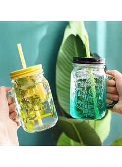 Generic (2 Pack) Jar Mugs Coffee Juice Mug Bottle For Couples Classic Insulated Tumbler Water Bottle Metal Lid Smoothie-Sized Straws Assorted Colors  - Image 5