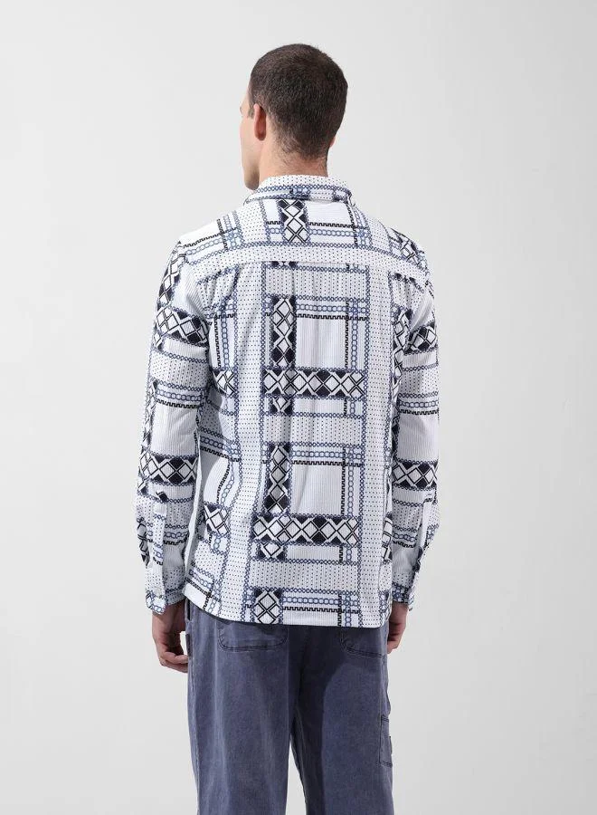 ذا انديان كراج كو Men Regular Fit Aztec Printed Cutaway Collar Full Sleeves Shirt