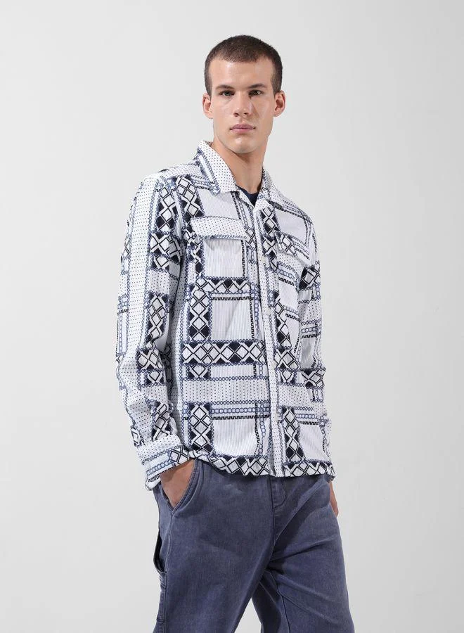ذا انديان كراج كو Men Regular Fit Aztec Printed Cutaway Collar Full Sleeves Shirt