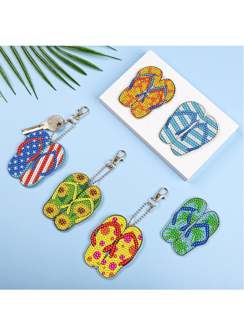 SOLARAE Diamond Painting Keychains, 12 Pack Flip Flop 5D Diamond Key Rings, Double Sided Diamond Art Keychain, DIY Slippers Diamond Art Painting Keychain Rhinestone Painting Kit for Beginners - Image 4