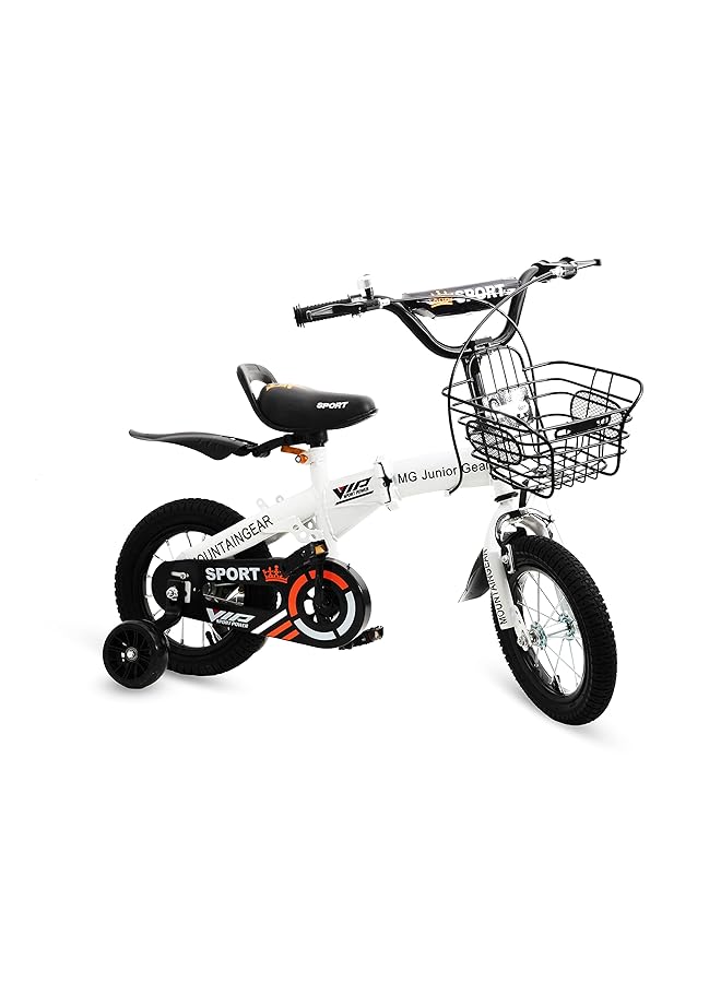 ماونتن جير دراجة أطفال قابلة للطي مزودة بفرامل يدوية ومقعد وسلة لحمل أدوات الأطفال والبنات، لون أبيض، مقاس 14 بوصة، MGFB06 - Image 2