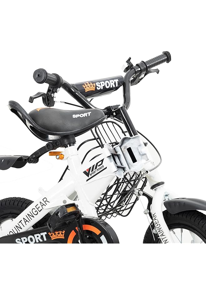 ماونتن جير دراجة أطفال قابلة للطي مزودة بفرامل يدوية ومقعد وسلة لحمل أدوات الأطفال والبنات، لون أبيض، مقاس 14 بوصة، MGFB06 - Image 4