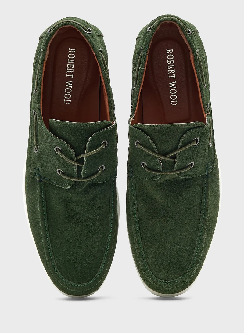 Robert Wood Genuine Suede Leather Boat Shoes