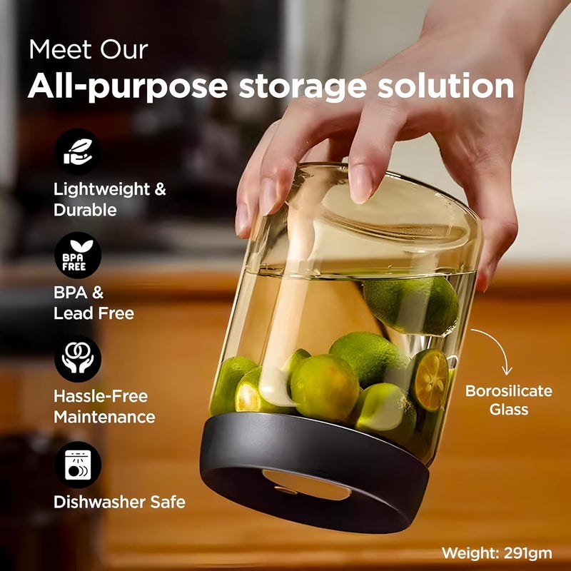 UMAI Borosilicate Glass Jars for Kitchen Storage with Vacuum Plastic Lid | 900ml | Multipurpose Airtight Storage Jars for Cookies, Snacks, Spices, Coffee, Tea, Sugar | Amber Color | Leakproof - Image 3
