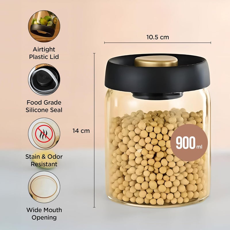 UMAI Borosilicate Glass Jars for Kitchen Storage with Vacuum Plastic Lid | 900ml | Multipurpose Airtight Storage Jars for Cookies, Snacks, Spices, Coffee, Tea, Sugar | Amber Color | Leakproof - Image 4