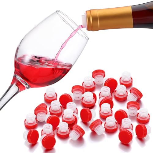 e essco for you Slow Wine Pourer Spout for Corked Bottles Valentines Day Pour and Seal Plastic Wine Pourers with Lid for Storing Precise Pouring Valentines Day Restaurant SuppliesRed48 Pcs - Image 1