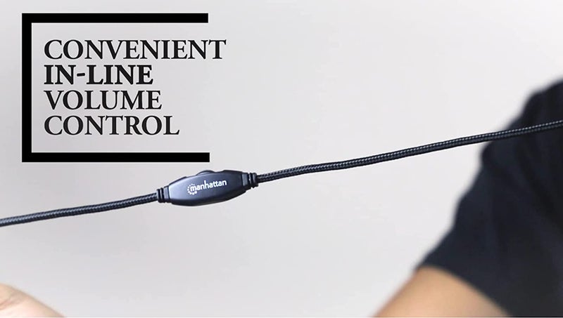 MANHATTAN Wired Headset with Microphone - with 8 ft Long Braided Stereo Cable, Single 3.5mm Plug Jack, Volume Control, Flexible Mic – for Computer, Laptop, PC, Phone – 3 Yr Mfg Warranty – 180825 - Image 5
