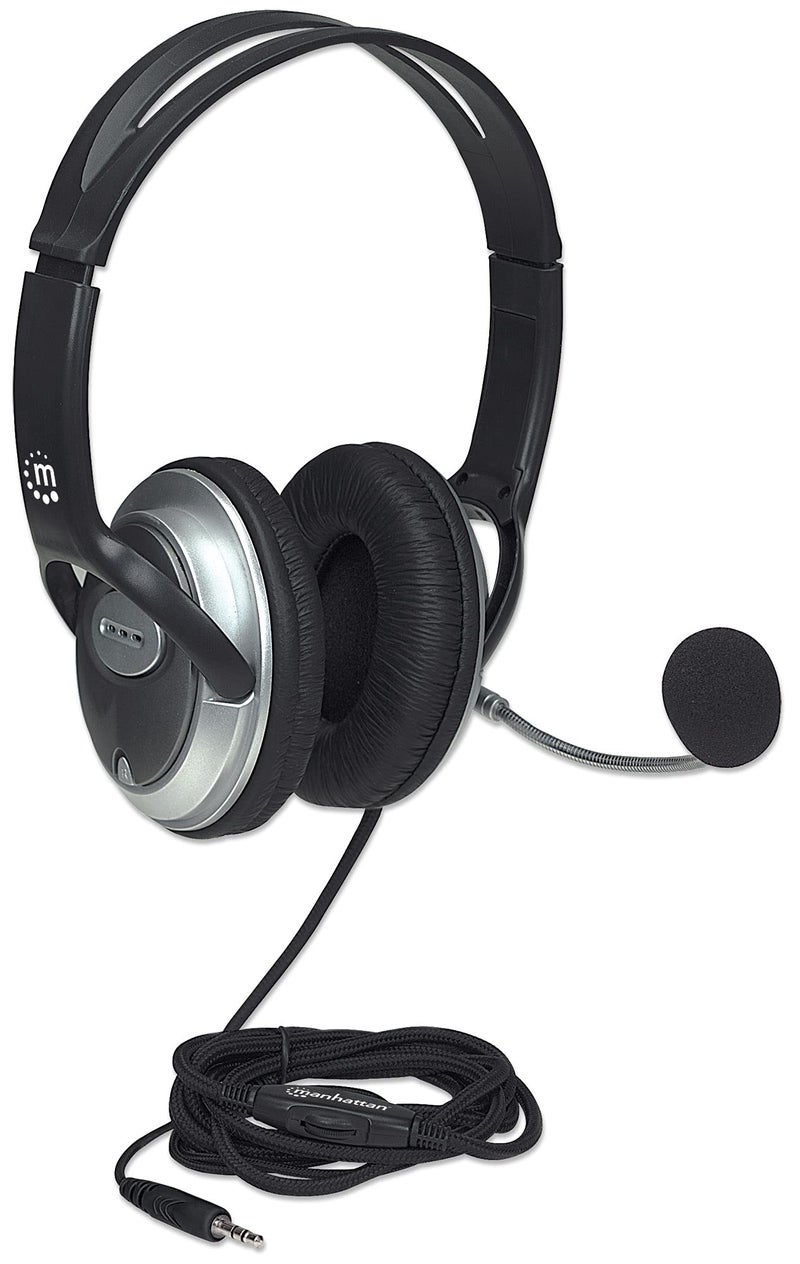 MANHATTAN Wired Headset with Microphone - with 8 ft Long Braided Stereo Cable, Single 3.5mm Plug Jack, Volume Control, Flexible Mic – for Computer, Laptop, PC, Phone – 3 Yr Mfg Warranty – 180825 - Image 2