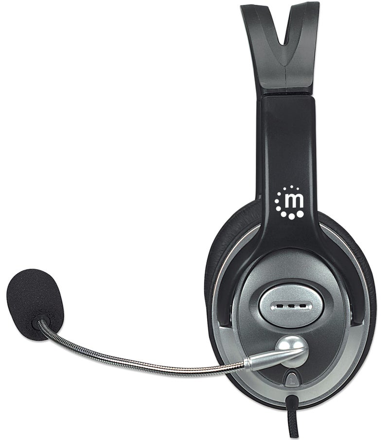 MANHATTAN Wired Headset with Microphone - with 8 ft Long Braided Stereo Cable, Single 3.5mm Plug Jack, Volume Control, Flexible Mic – for Computer, Laptop, PC, Phone – 3 Yr Mfg Warranty – 180825 - Image 3