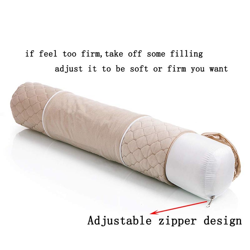 Alibo Beige Bolster Adjustable Firm Neck Round Roll Support Pillow 18.9" x3.9" with Washable Pillowcase Pain Relief Cervical Roll Pillow for Back Sleeper,Linear Traction Cylinder Pillow - Image 4