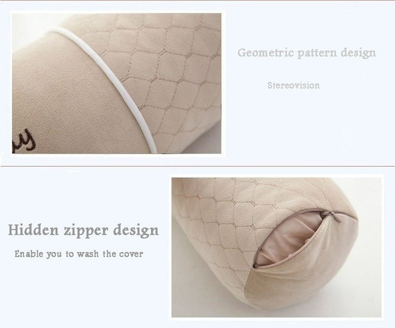 Alibo Beige Bolster Adjustable Firm Neck Round Roll Support Pillow 18.9" x3.9" with Washable Pillowcase Pain Relief Cervical Roll Pillow for Back Sleeper,Linear Traction Cylinder Pillow - Image 3