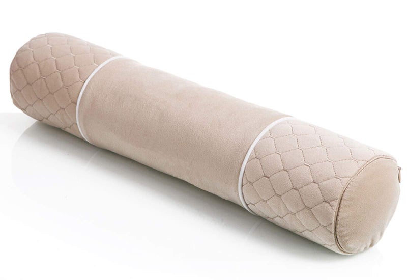 Alibo Beige Bolster Adjustable Firm Neck Round Roll Support Pillow 18.9" x3.9" with Washable Pillowcase Pain Relief Cervical Roll Pillow for Back Sleeper,Linear Traction Cylinder Pillow - Image 1