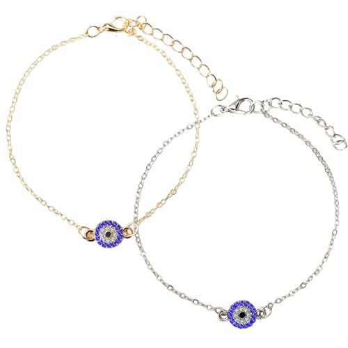 XFSAFDM 2 Pack Evil Eye Anklet For Woman, Elegant Payal For Women, Silver And Gold Anklets For Women, Adjustable Fancy Anklet For Girls, Trendy Foot Jewelry For Everyday Wear - Image 1
