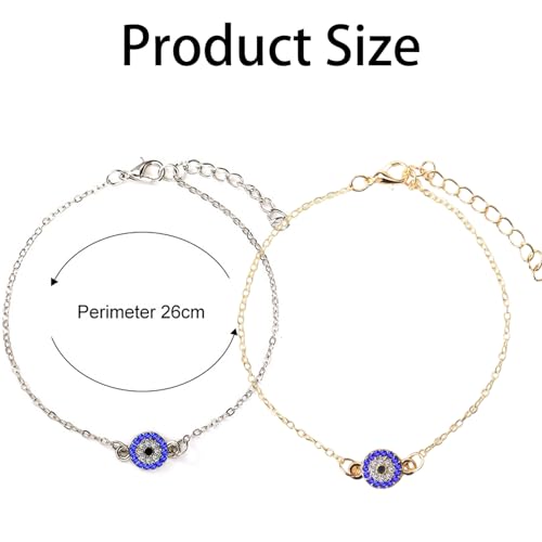XFSAFDM 2 Pack Evil Eye Anklet For Woman, Elegant Payal For Women, Silver And Gold Anklets For Women, Adjustable Fancy Anklet For Girls, Trendy Foot Jewelry For Everyday Wear - Image 2