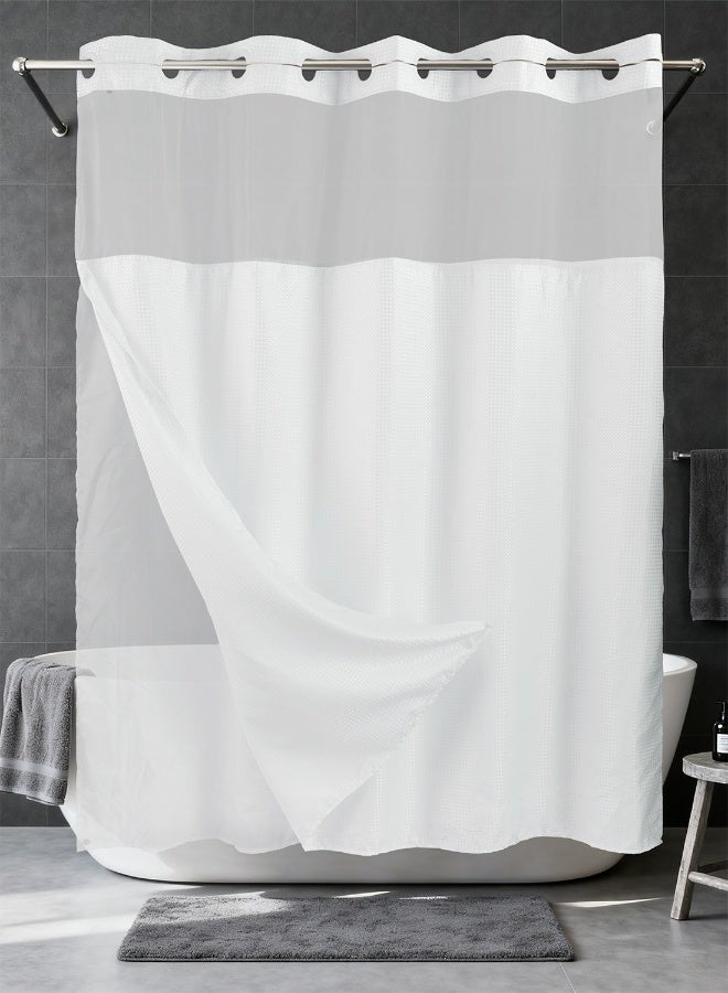 Noon East No Hook Shower Curtain with Snap in Liner Replacement - Waterproof Fabric - Waffle Pattern, 180x188cm Size - White - Image 1
