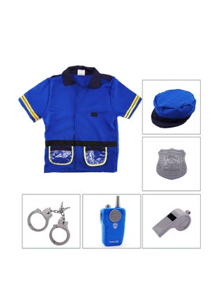 Kids Blue Police Officer Costume Set with Shirt, Cap, Handcuffs, Walkie-Talkie, Badge & Whistle - view 2